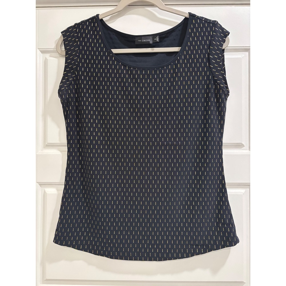The Limited Women Navy Blue Gold Metallic Dash Pinstripe Sleeveless Shell Top XS
